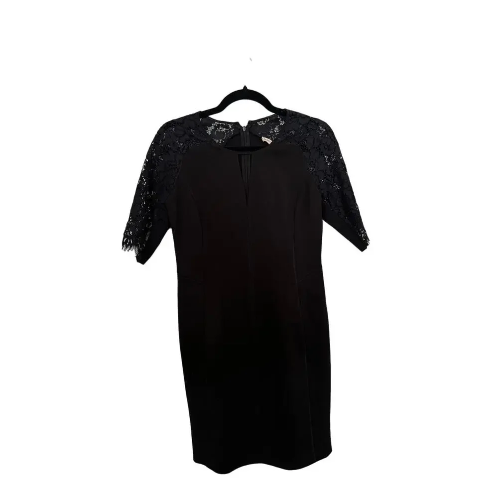 Rebecca Taylor Black Lace Sleeve Keyhole Fitted Sheath Dress Size 6 - Picture 4 of 9